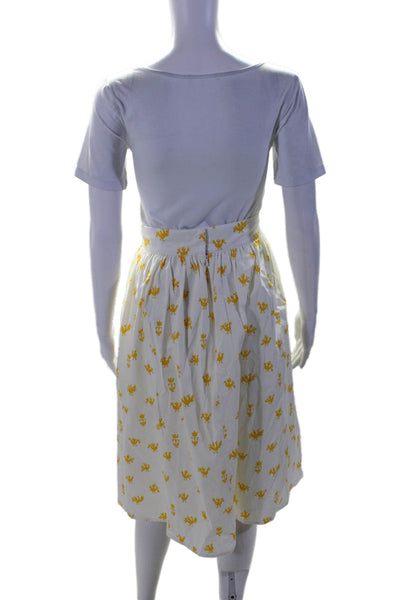 Carolina Herrera Womens Cotton White Yellow Printed Lined A-Line Skirt Size 16