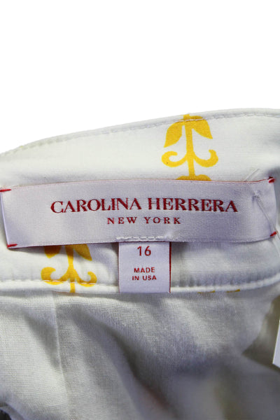 Carolina Herrera Womens Cotton White Yellow Printed Lined A-Line Skirt Size 16