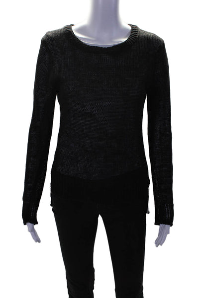 360 Sweater Womens Long Sleeve Open Knit Scoop Neck Sweater Black Size Small