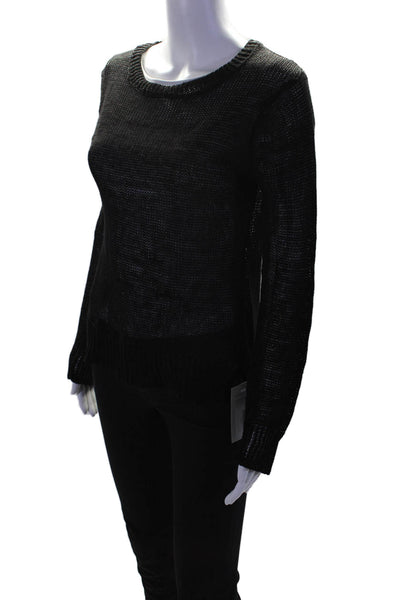 360 Sweater Womens Long Sleeve Open Knit Scoop Neck Sweater Black Size Small