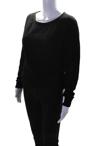 Vince Womens Long Sleeve Scoop Neck Open Knit Cashmere Sweater Black Small