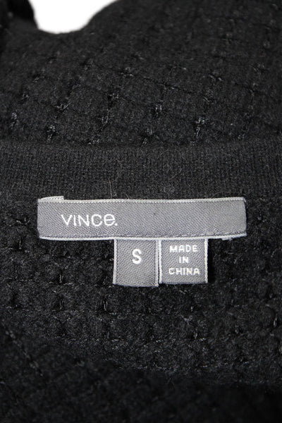 Vince Womens Long Sleeve Scoop Neck Open Knit Cashmere Sweater Black Small