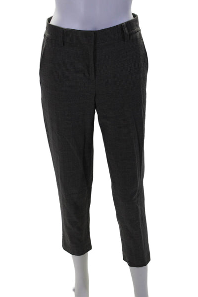 DKNY Womens Zipper Fly Straight Leg Pleated Houndstooth Pants Gray Wool Size 0