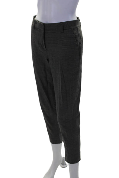 DKNY Womens Zipper Fly Straight Leg Pleated Houndstooth Pants Gray Wool Size 0