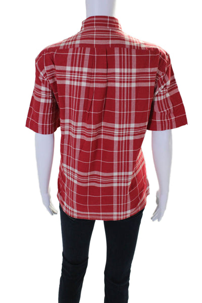 Ralph Lauren Blue Label Womens Cotton Plaid Buttoned Short Sleeve Top Red Size 6