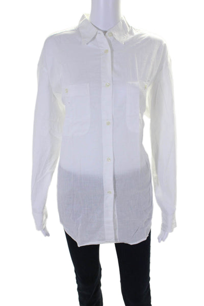 Henry Lehr Womens Cotton Collared Buttoned-Up Long Sleeve Blouse White Size S