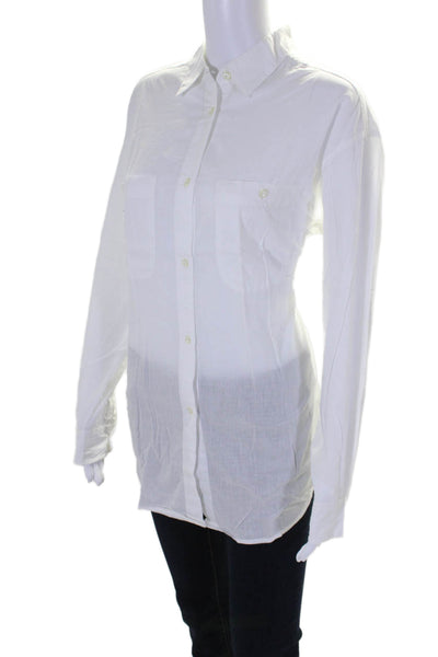 Henry Lehr Womens Cotton Collared Buttoned-Up Long Sleeve Blouse White Size S