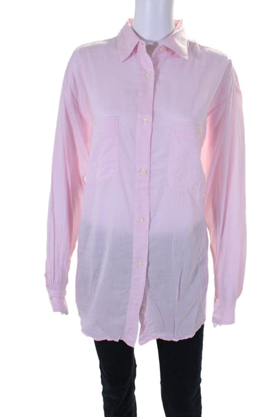 Henry Lehr Womens Cotton Long Cuff Sleeve Buttoned Collared Top Pink Size M