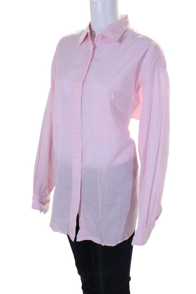 Henry Lehr Womens Cotton Long Cuff Sleeve Buttoned Collared Top Pink Size M