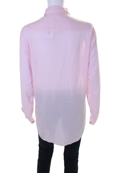 Henry Lehr Womens Cotton Long Cuff Sleeve Buttoned Collared Top Pink Size M