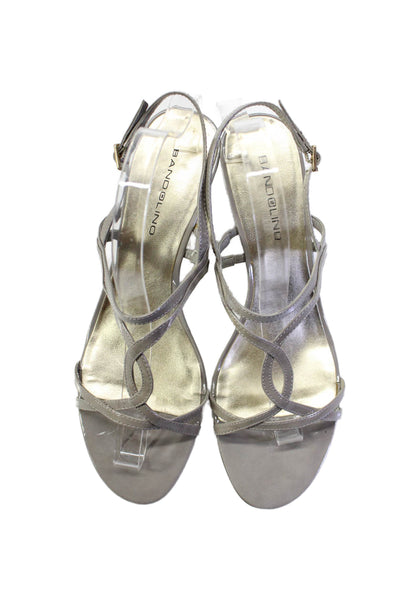 Bandolino Womens Patent Leather Strappy Ankle Buckled Kitten Heels Gray Size 9