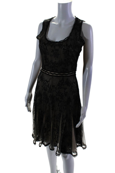 Zac Posen Womens Sleeveless Scoop Neck Lace Overlay Dress Black Brown Medium