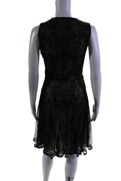 Zac Posen Womens Sleeveless Scoop Neck Lace Overlay Dress Black Brown Medium