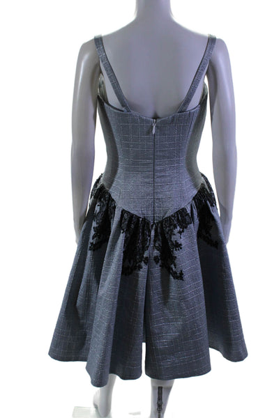 Peter Soronen Womens Back Zip Lace Trim Metallic Cocktail Dress Blue Size 6