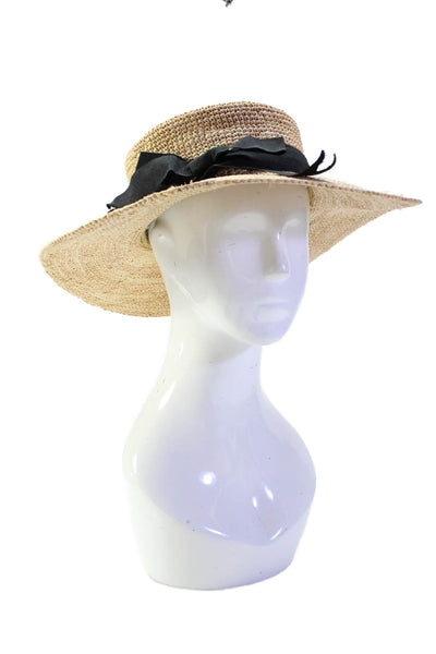 Scala Womens Grosgrain Bow Raffia Wide Brim Hat Beige One Size