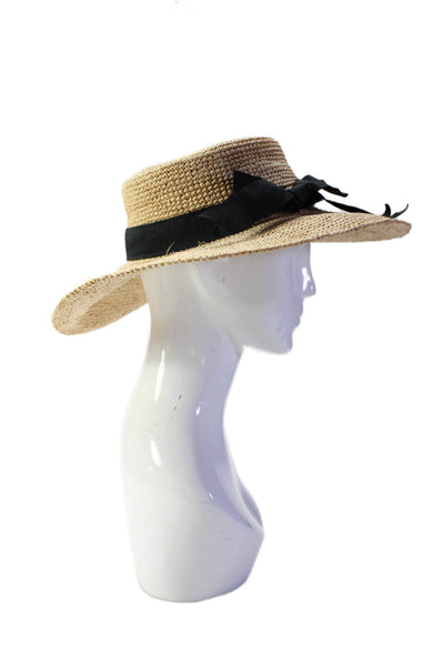 Scala Womens Grosgrain Bow Raffia Wide Brim Hat Beige One Size