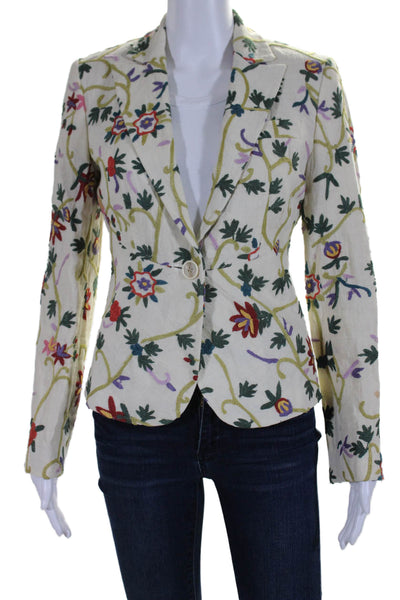 Etro Womens Floral Embroidery Long Sleeve One Button Blazer Milano Beige Size 38