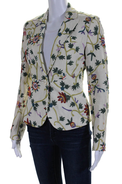 Etro Womens Floral Embroidery Long Sleeve One Button Blazer Milano Beige Size 38