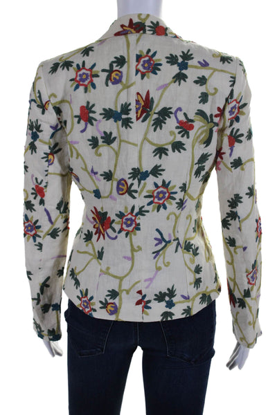 Etro Womens Floral Embroidery Long Sleeve One Button Blazer Milano Beige Size 38