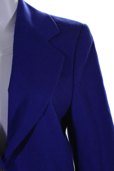 Louis Feraud Womens Wool Felt Notched Lapel Three Button Blazer Blue Size 8