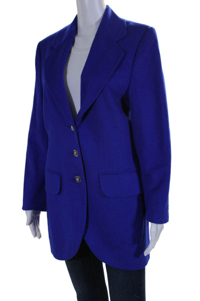 Louis Feraud Womens Wool Felt Notched Lapel Three Button Blazer Blue Size 8