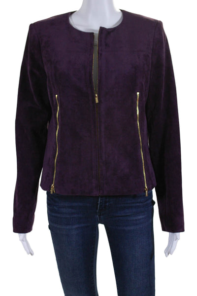 Calvin Klein Womens Faux Suede Full Zip Long Sleeve Jacket Plum Purple Size 6