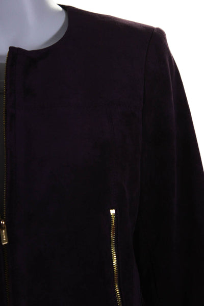 Calvin Klein Womens Faux Suede Full Zip Long Sleeve Jacket Plum Purple Size 6