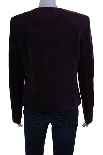 Calvin Klein Womens Faux Suede Full Zip Long Sleeve Jacket Plum Purple Size 6