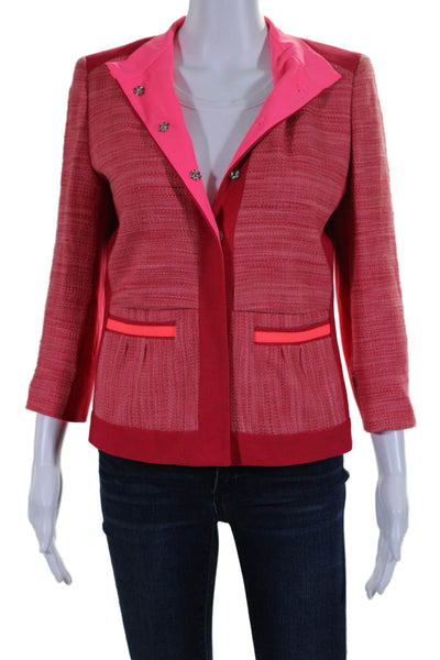 T Tahari Womens Cotton Tweed Long Sleeve Button Down Blazer Jacket Red Size 6