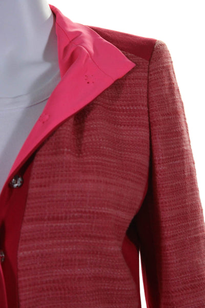 T Tahari Womens Cotton Tweed Long Sleeve Button Down Blazer Jacket Red Size 6