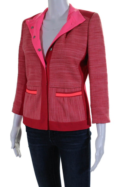 T Tahari Womens Cotton Tweed Long Sleeve Button Down Blazer Jacket Red Size 6