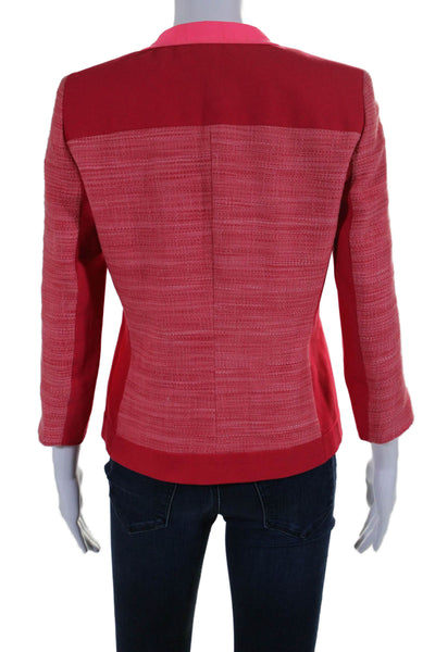 T Tahari Womens Cotton Tweed Long Sleeve Button Down Blazer Jacket Red Size 6