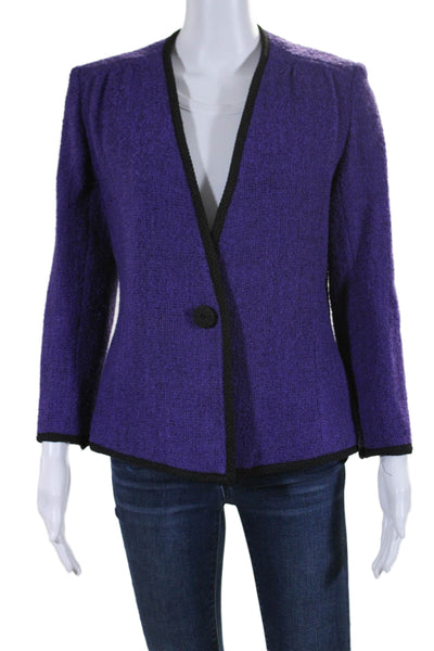 Givenchy Womens Wool Tweed Toggle One Button V-Neck Blazer Dark Purple Size 8