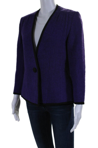 Givenchy Womens Wool Tweed Toggle One Button V-Neck Blazer Dark Purple Size 8