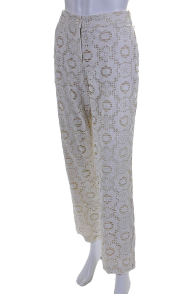 Pamela Milano Womens Cotton Lace Flat Front Tapered Trousers White Size 48