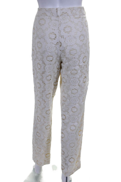 Pamela Milano Womens Cotton Lace Flat Front Tapered Trousers White Size 48