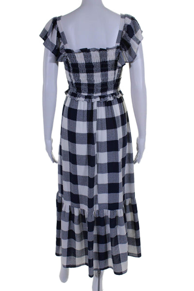 Moon River Womens Square Neck Plaid Smocked Maxi Dress Blue Size XS