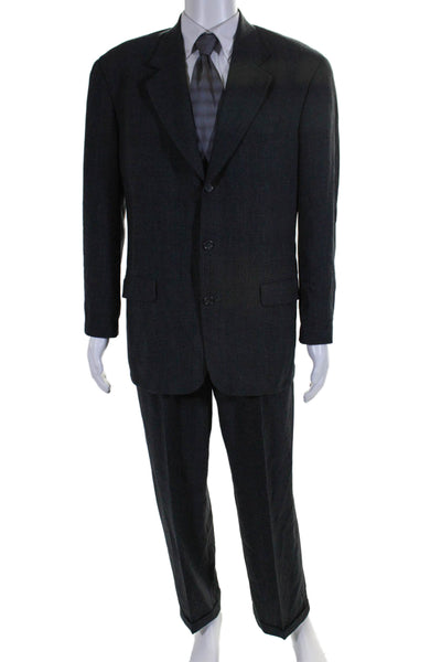 Ungaro Studio Mens Plaid Three Button Pleated Front Suit Black Size 40 Regular/3