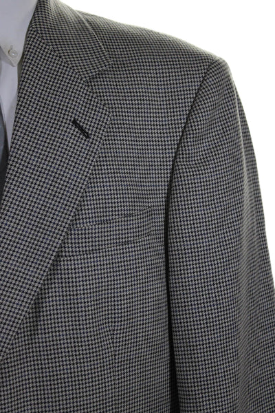 Travel Smith Mens Silk Houndstooth Print Blazer Black White Size 42 Long