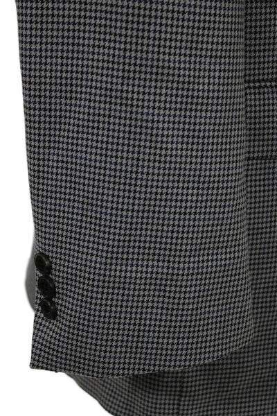 Travel Smith Mens Silk Houndstooth Print Blazer Black White Size 42 Long