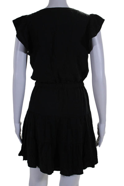 Paige Womens Short Sleeve V Neck Drawstring A Line Dress Black Size XS