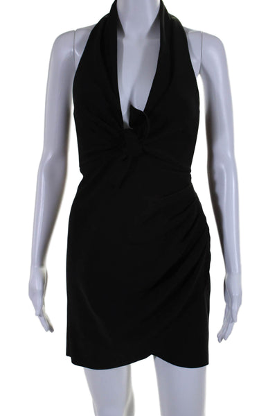 Misha Womens Halter Neck Sleeveless Gathered Mini Dress Black Size 4