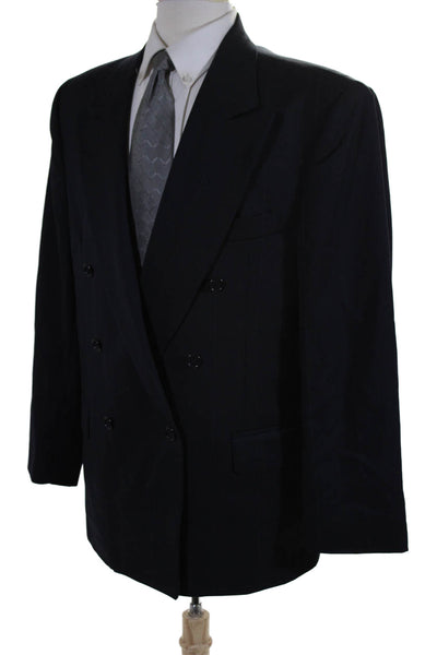 Cellini Men's Long Sleeves Double Breast Lined Pinstriped Jacket Black Size 42