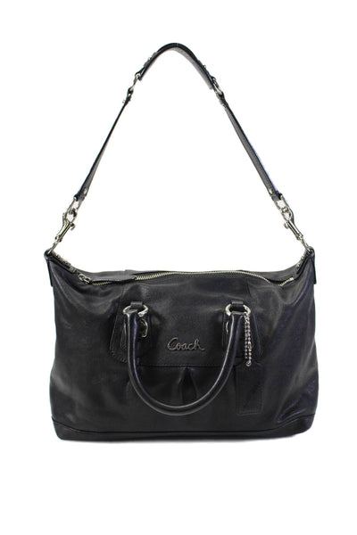 Coach Womens Leather Silver Tone Ashley Satchel Shoulder Handbag Black