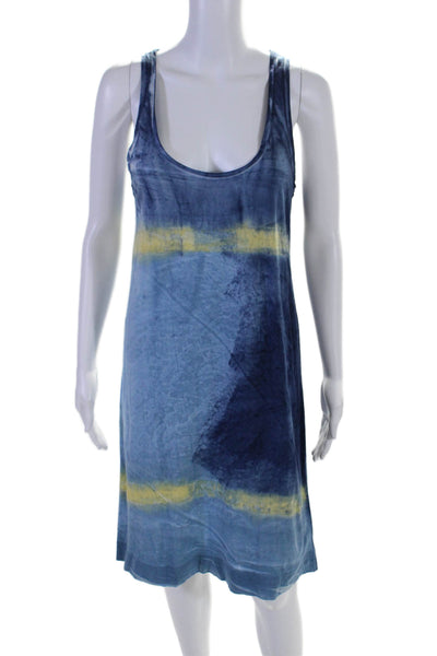 Marika Charles Match Womens Tie Dye Print Maxi Dress Blue Yellow Cotton Size 3