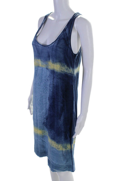 Marika Charles Match Womens Tie Dye Print Maxi Dress Blue Yellow Cotton Size 3