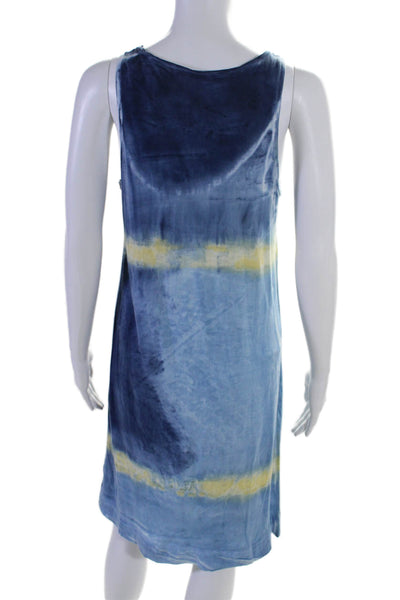 Marika Charles Match Womens Tie Dye Print Maxi Dress Blue Yellow Cotton Size 3