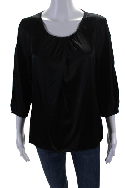 Vince Women's Round Neck Long Sleeves Workwear Blouse Black Size S