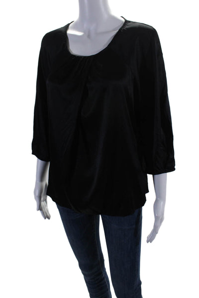 Vince Women's Round Neck Long Sleeves Workwear Blouse Black Size S