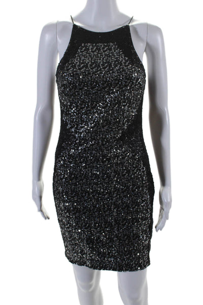 Dress the Population Women's Sleeveless Fitted Sequin Mini Dress Black Size M